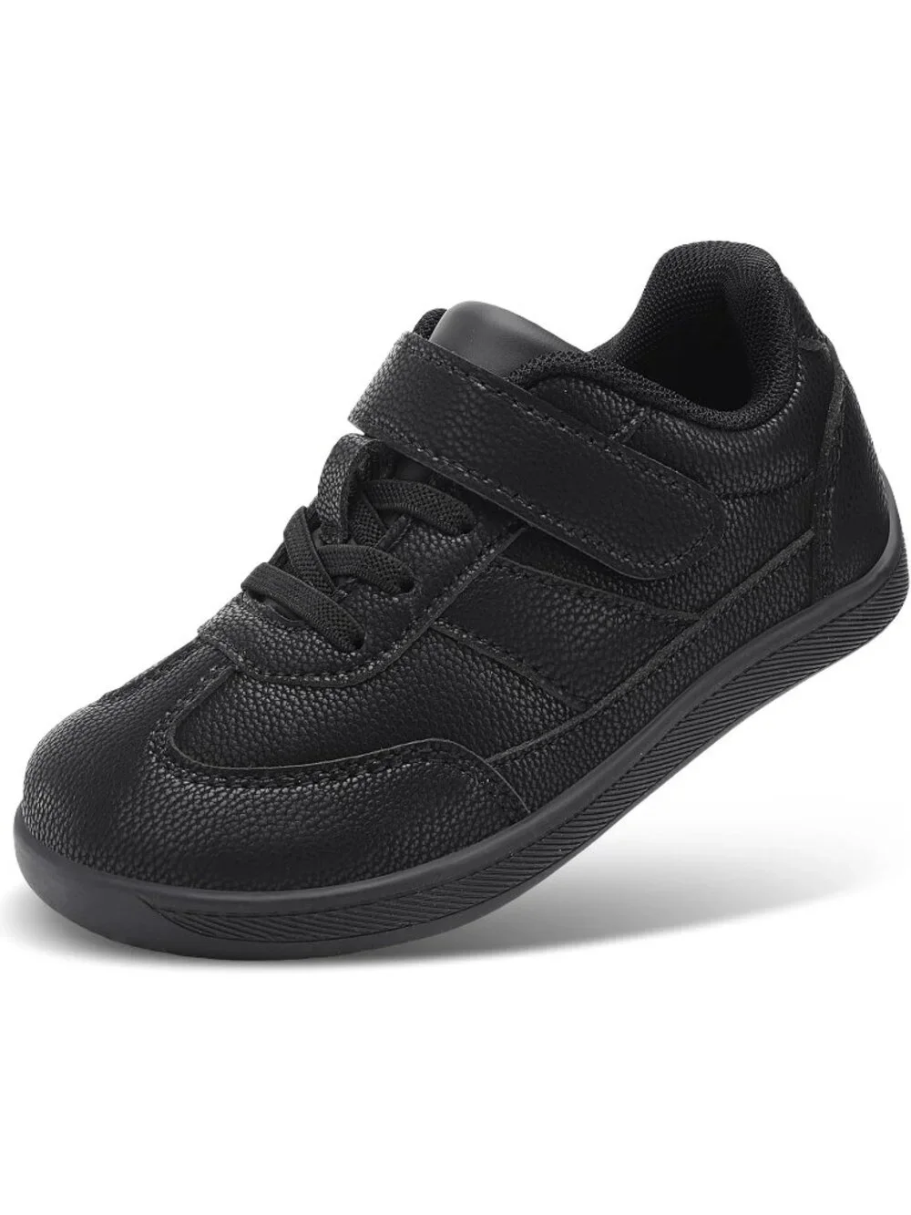 Toddler Black Faux Leather Boys Girls Wide Toe Zero Drop Barefoot Shoes Sneakers